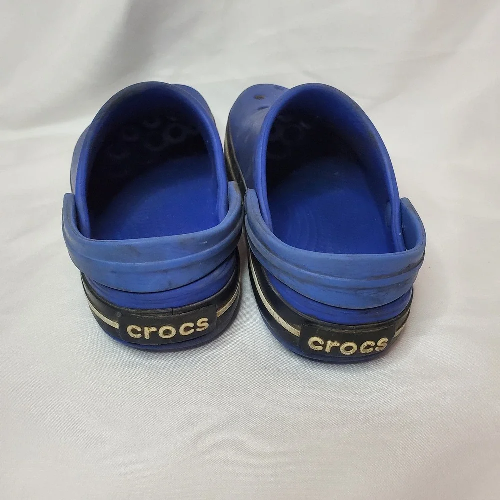 Crocs Crocband Clogs Kids Navy Blue Striped Slip-On Heel Straps Comfort  C 10 11